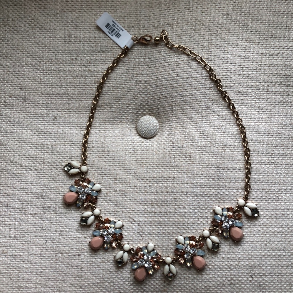 J Crew Blush Crystal with light blue Statement Necklace